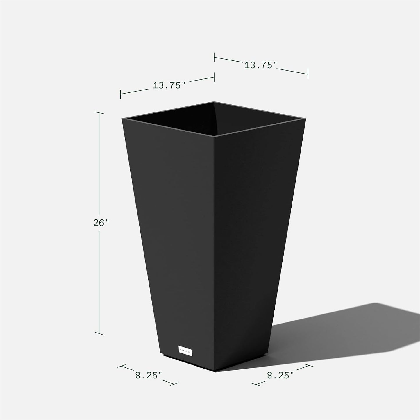 Veradek V-Resin Indoor/Outdoor Taper Planter (Black, 26 inch - 2 Pack with 2 Saucer Trays)