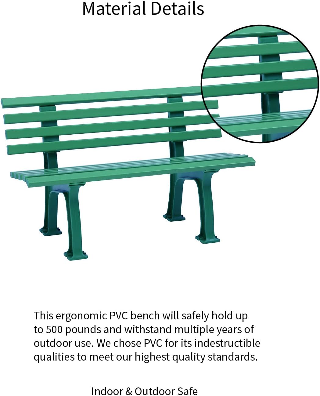 Plow & Hearth Weatherproof German PVC Outdoor Bench | Holds Up to 500 lbs | Garden Patio Porch Park Deck | Steel and Resin | Green