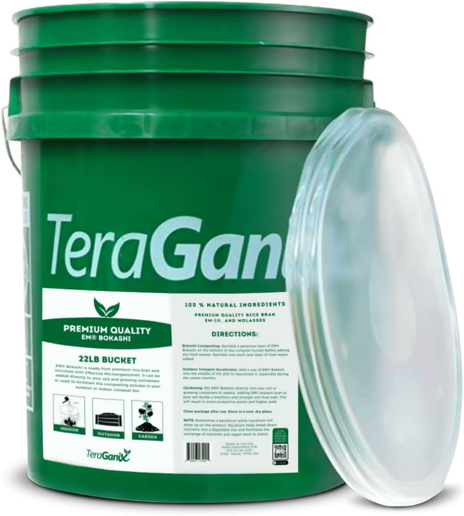 TeraGanix EM Premium Bokashi Bran Bulk, Compost Accelerator, Rice Bran Mix, Odor Eliminator, Formulated by Dr. Higa (Bokashi Inventor), Bokashi Compost Starter for Kitchen Compost Bin & Soil (22 Lb)