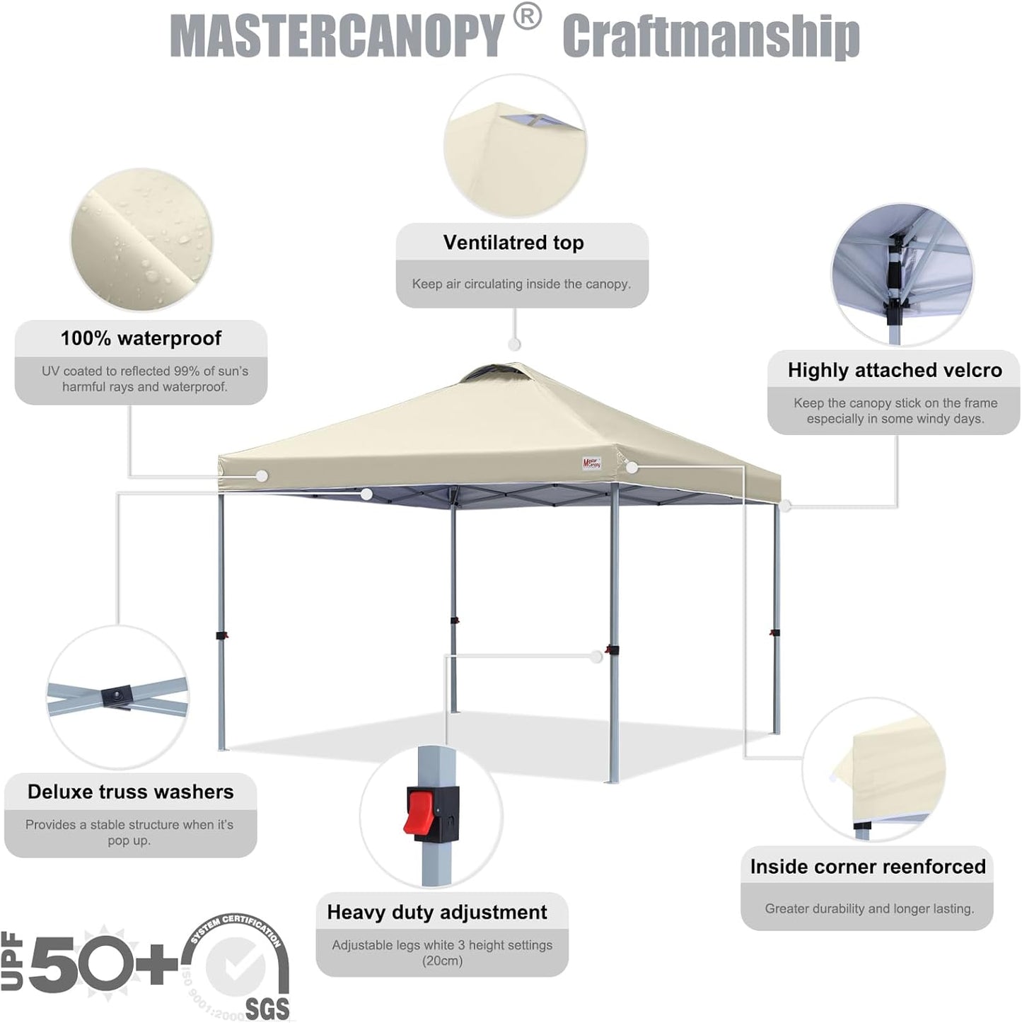 MASTERCANOPY Durable Pop-up Canopy Tent with Roller Bag (8x8, Beige)