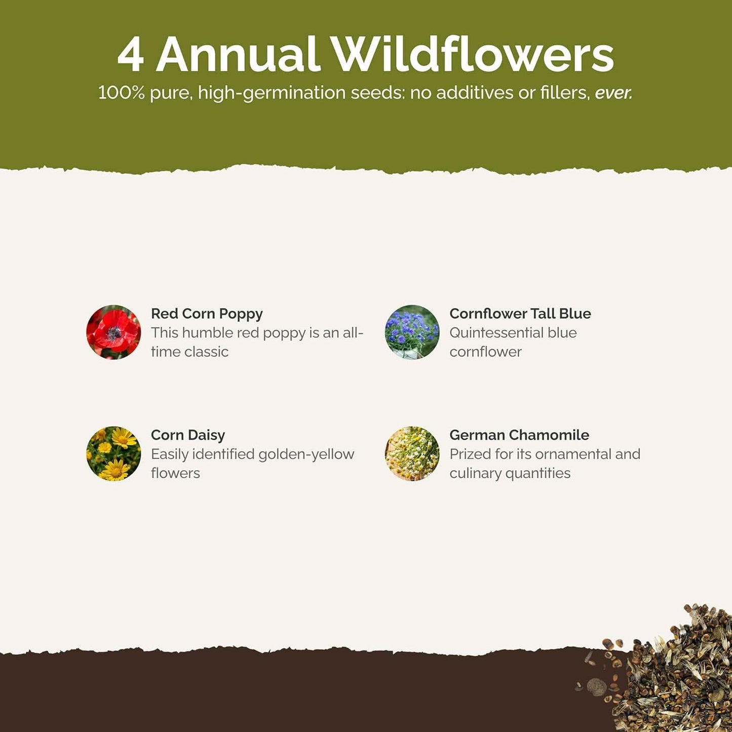 Eden Brothers Back to Basics Flower Mixed Seeds for Planting, 1 lb, 480,000+ Seeds with Cornflower Tall Blue, Corn Daisy | Attracts Pollinators, Plant in Spring or Fall, Zones 3, 4, 5, 6, 7, 8, 9, 10