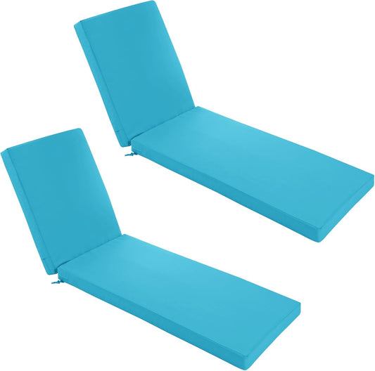 Chaise Lounge Cushions Outdoor Set of 2 - Waterproof and Fade Resistant Sun Lounger Replacement Cushions - Patio Lounger Pads with Removable Cover for Pool, Deck, Lawn, 72 x 21 x 3 Inch, Teal