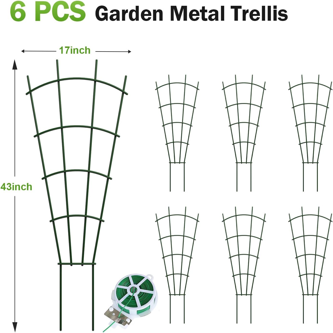 6-Pack Metal Trellis for Potted Plants, 43" Heavy Duty Garden Trellis for Climbing Plants, Rustproof Powder Coated Indoor/Outdoor Trellis for Climbing Vines, Flowers, Houseplants