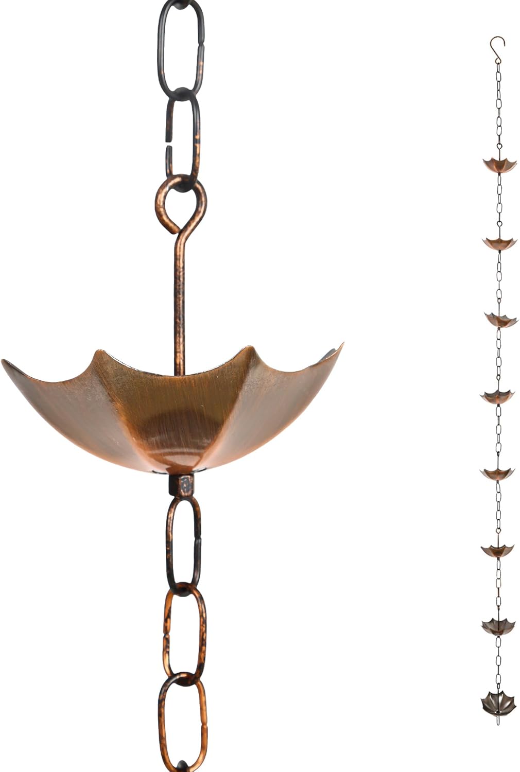 Metal Rain Chain Decoration 6 FT., Rain Catcher Metal Chain Gutter Downspout 72'' for House Eaves, Garden & Home, Umbrella Shape Rain Chains