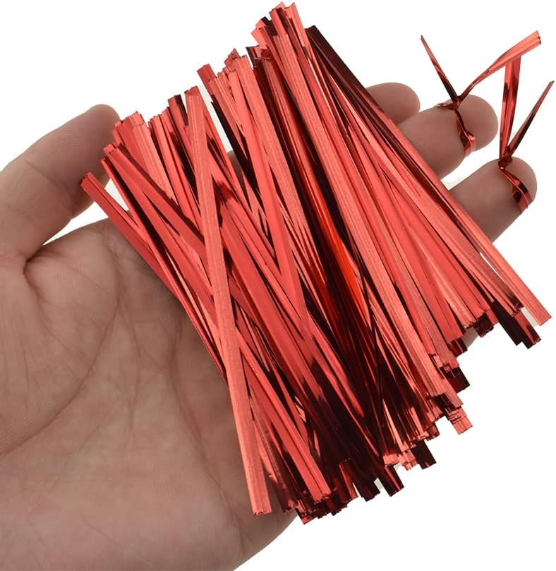 HAHIYO 300Pcs 4 Inches Red Metal Twist Ties for Bread, Candy, Coffee, Plant Garden, Cellophane Treat Bags, Gift Wrapping, Plastic Bags, Halloween Party, Cake Present, Art Crafts