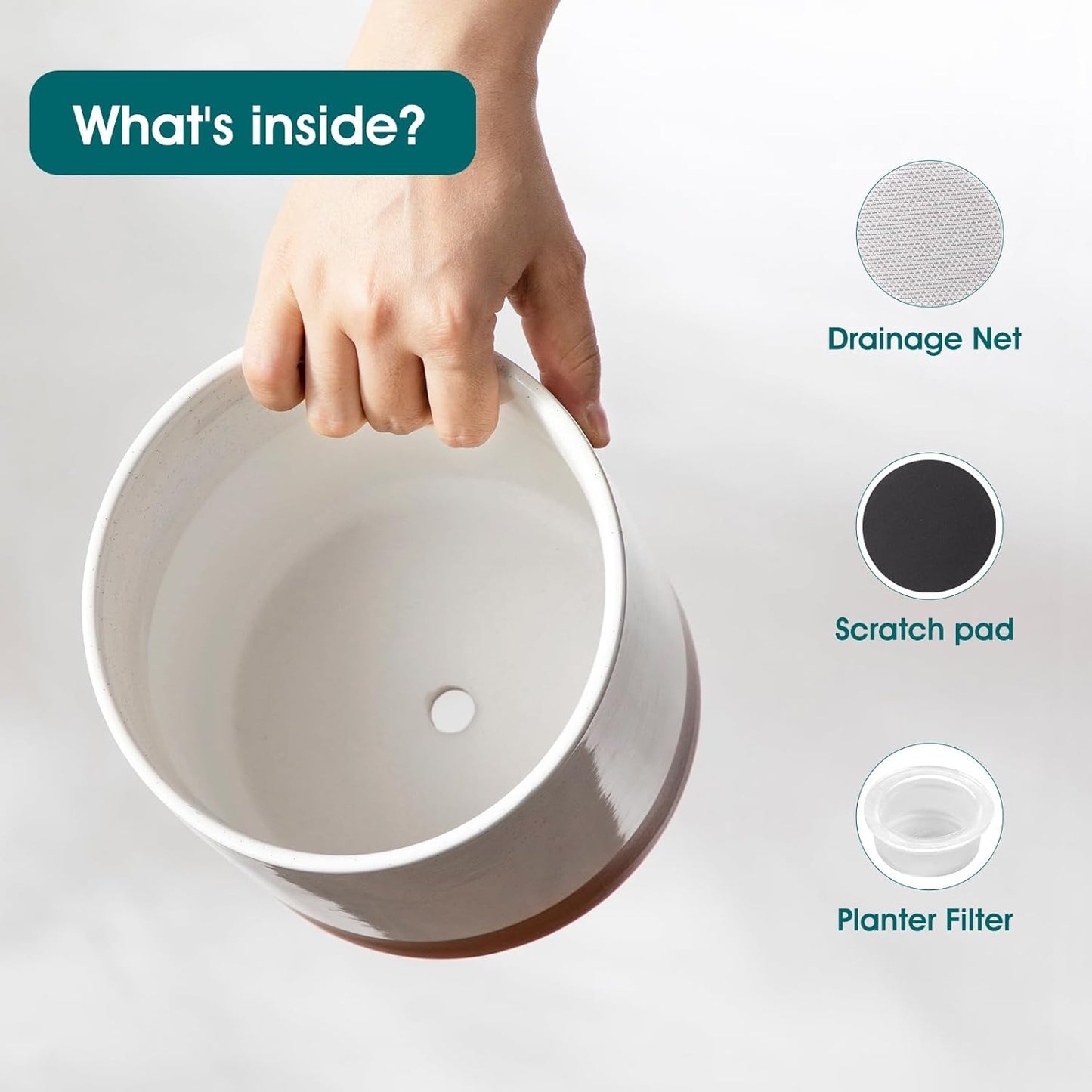 vancasso Ceramic Plant Pots, 4.25+5.25+6.25 Inch Planter Pot with Drainage Hole, Flower Pots for Indoor Outdoor Plants, Set of 3, Khaki