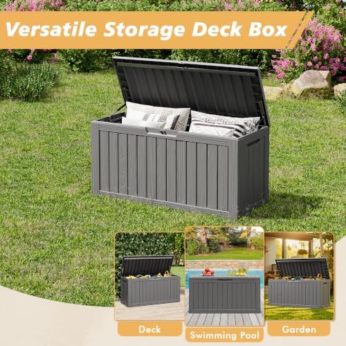 Fancyango 90 Gallon Large Outdoor Storage Deck Box Waterproof, Grey
