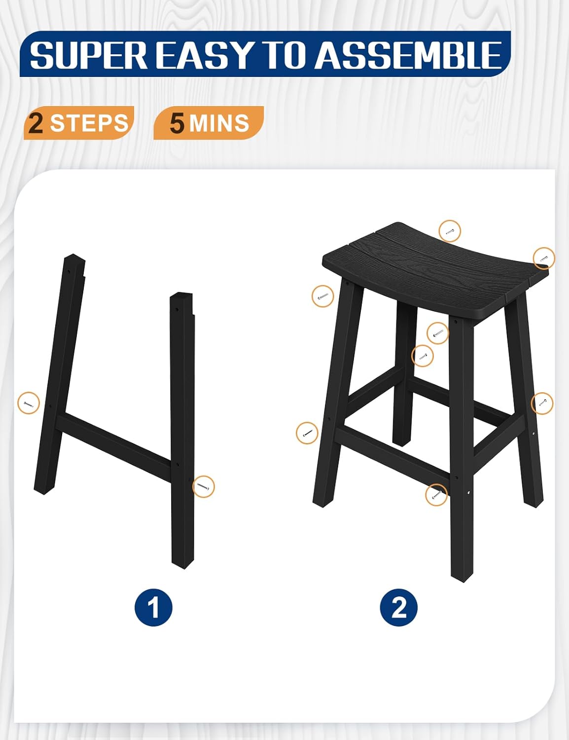 Weatherproof Bar Stools Set of 4, 28" Height Outdoor Bar Stools Holds up to 400 lbs, Saddle Seat, Bar Height Stools for Patio, Garden, and Kitchen Island, Black