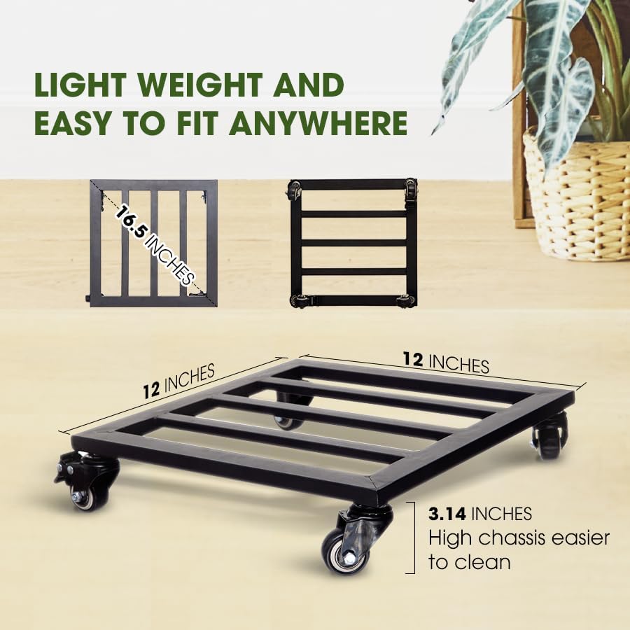 Plant Caddy with Wheels Lockable Heavy Duty Trolley Capacity 385 Lbs, Metal Cast Iron Plant Dolly, Plant Stand with Wheels Repositioning Heavy Pots 12Inch, Hauling Heavy Household Items - Black