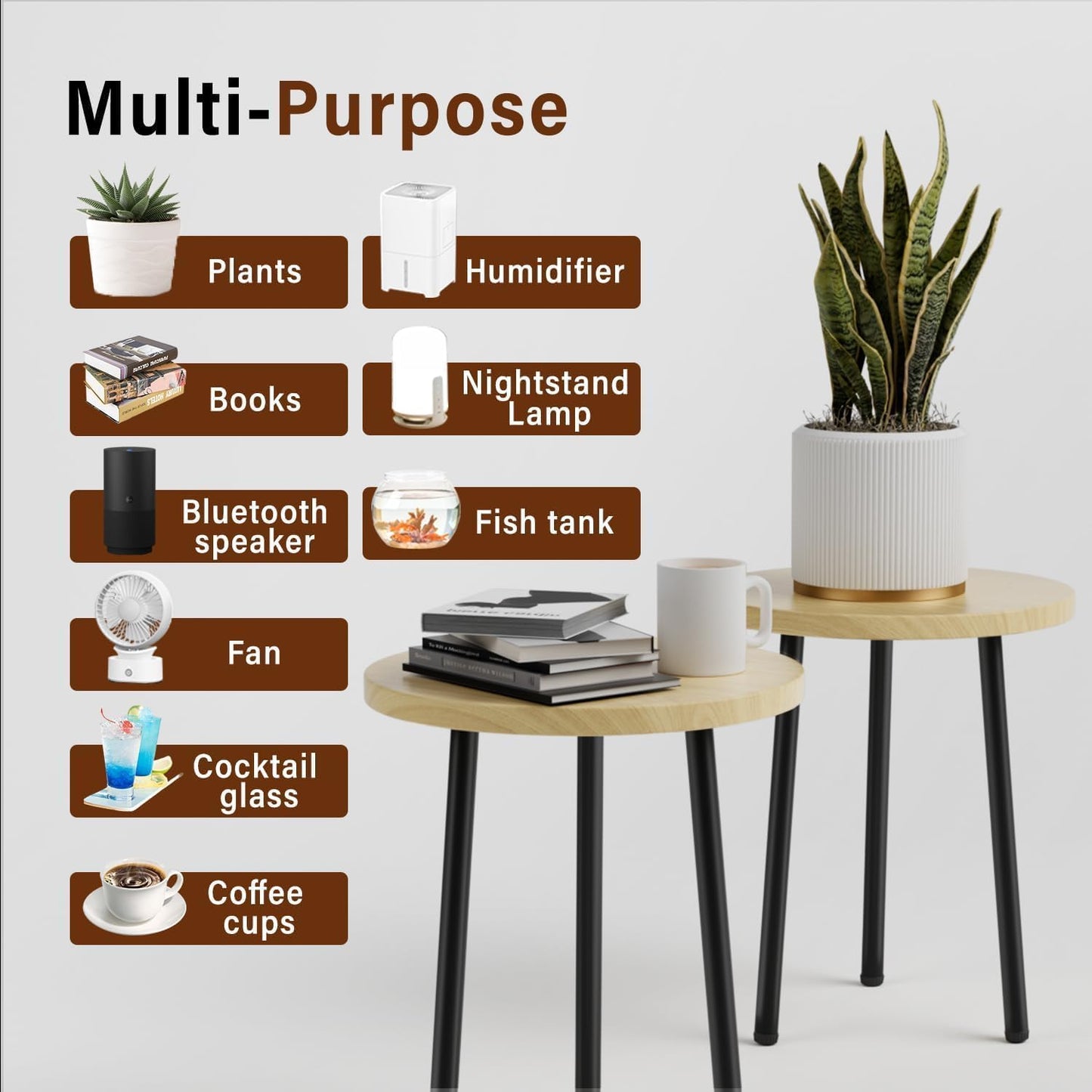 Plant Stand Indoor 14'': Indoor Plant Stand 2 Pack Metal Plant Table - Wood Plant Stool Outdoor Small Round Side End Table Mid Century Modern Decor - Home Decor