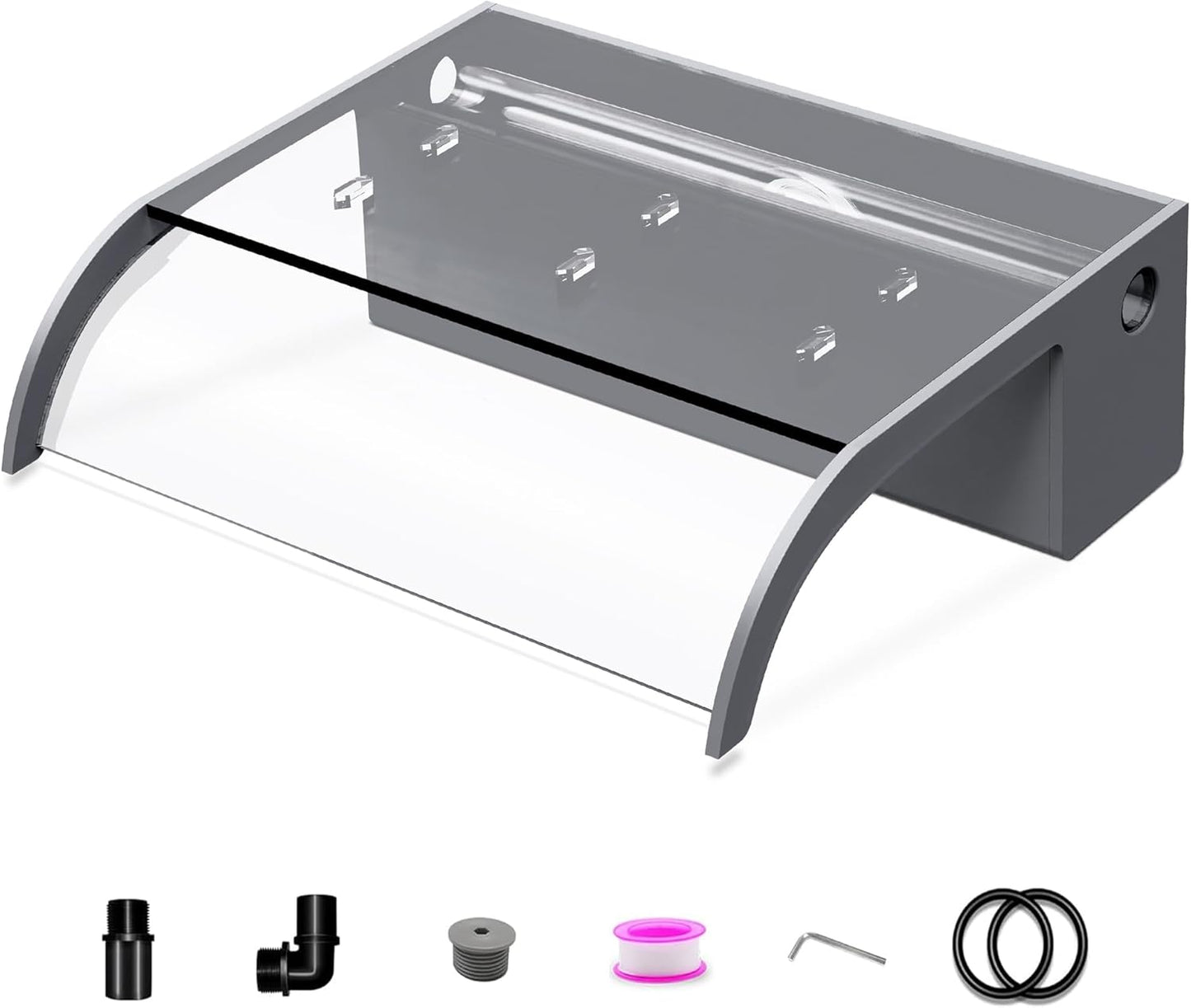 Waterfall Spillway, Clear Acrylic Pool Fountain w/Top Open Lip & Pipe Connector Kits for Outdoor/Indoor Decorative, 11.8'' Pool Water Feature for Garden Patio, Backyard Koi Pond Decor