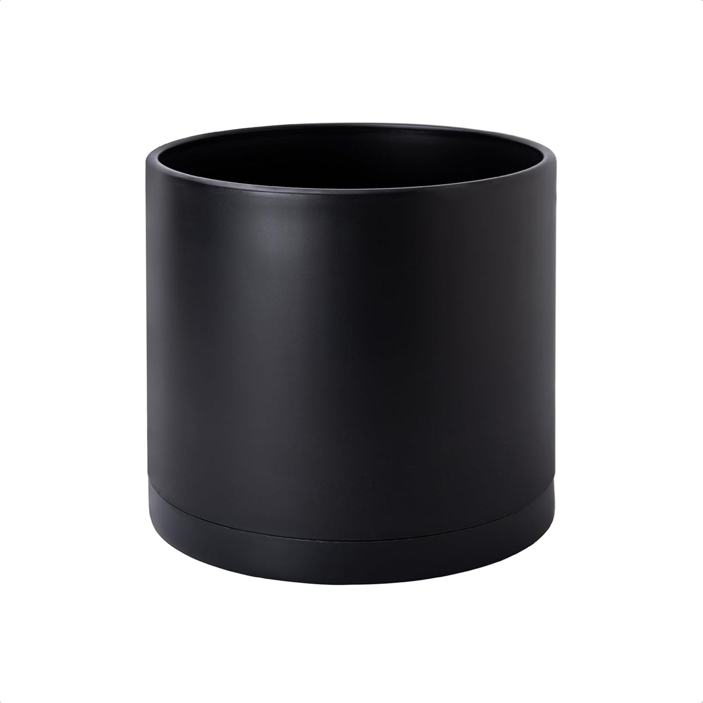 D'vine Dev 8 Inch Plastic Planter Pots for Plant Pot with Drainage Hole and Seamless Saucers, Black Color, 74-X-B-1