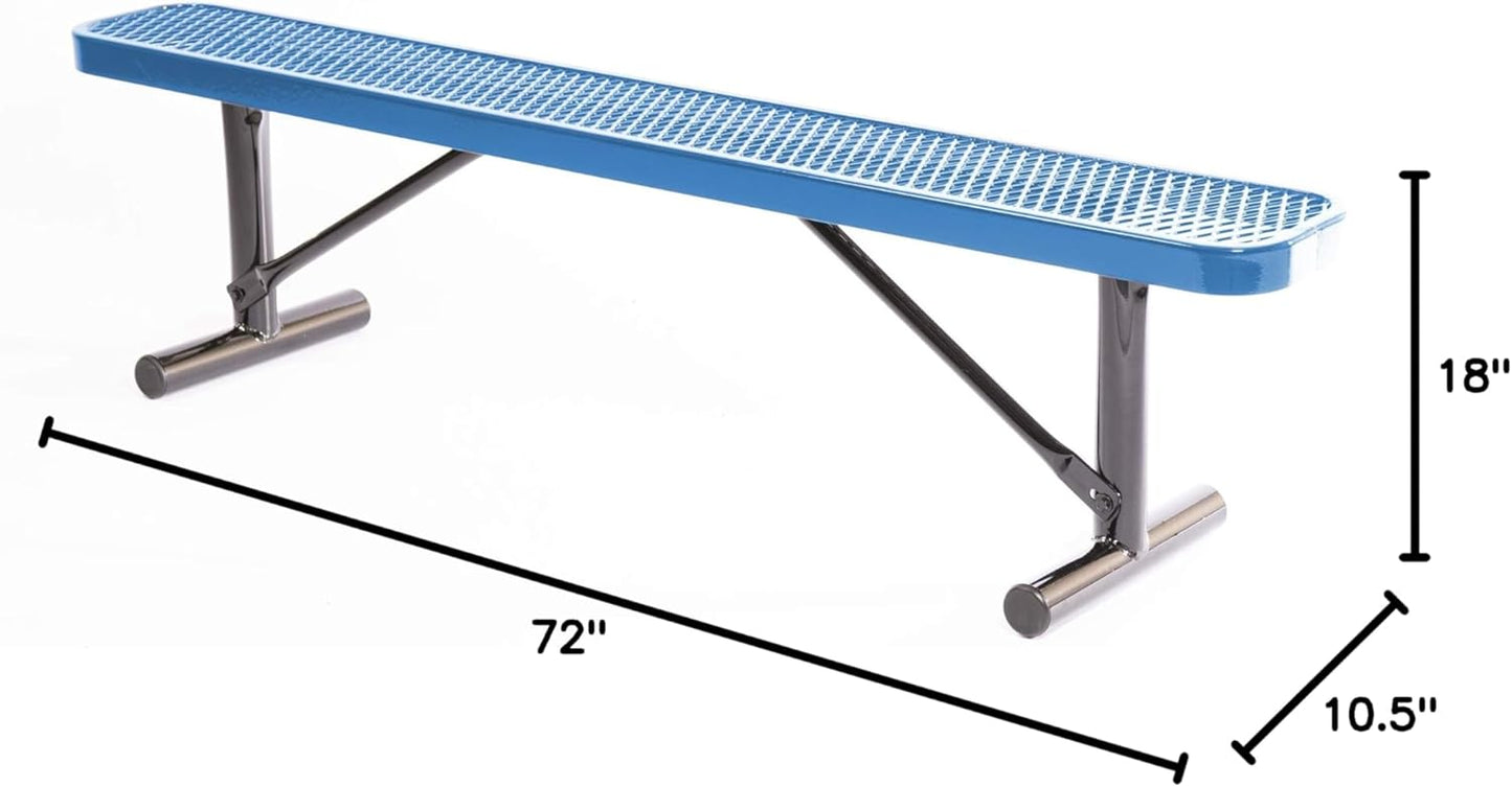 Heavy-Duty Portable Outdoor Bench Thermoplastic Coated, Expanded Metal, Commercial-Grade Seating, Made in America (Portable Without Back, 6 Ft, Light Blue)