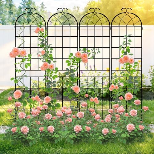 82.7 x 80in Rustic Iron Arch Decoration Garden Trellis with Black Metal Coating – Perfect for Supporting Climbing Plants Outdoor, Roses, Vines, Flowers, and Vegetables.