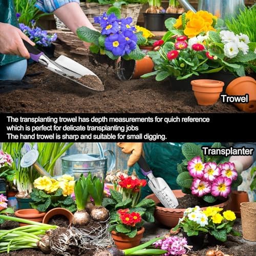 Garden Tools Set, 30 Piece Stainless Steel Gardening Kit with Vintage Floral Tote Bag, Non-Slip Ergonomic Rubber Handle, Ideal Gift for Women & Beginners, for Succulent, Home Garden