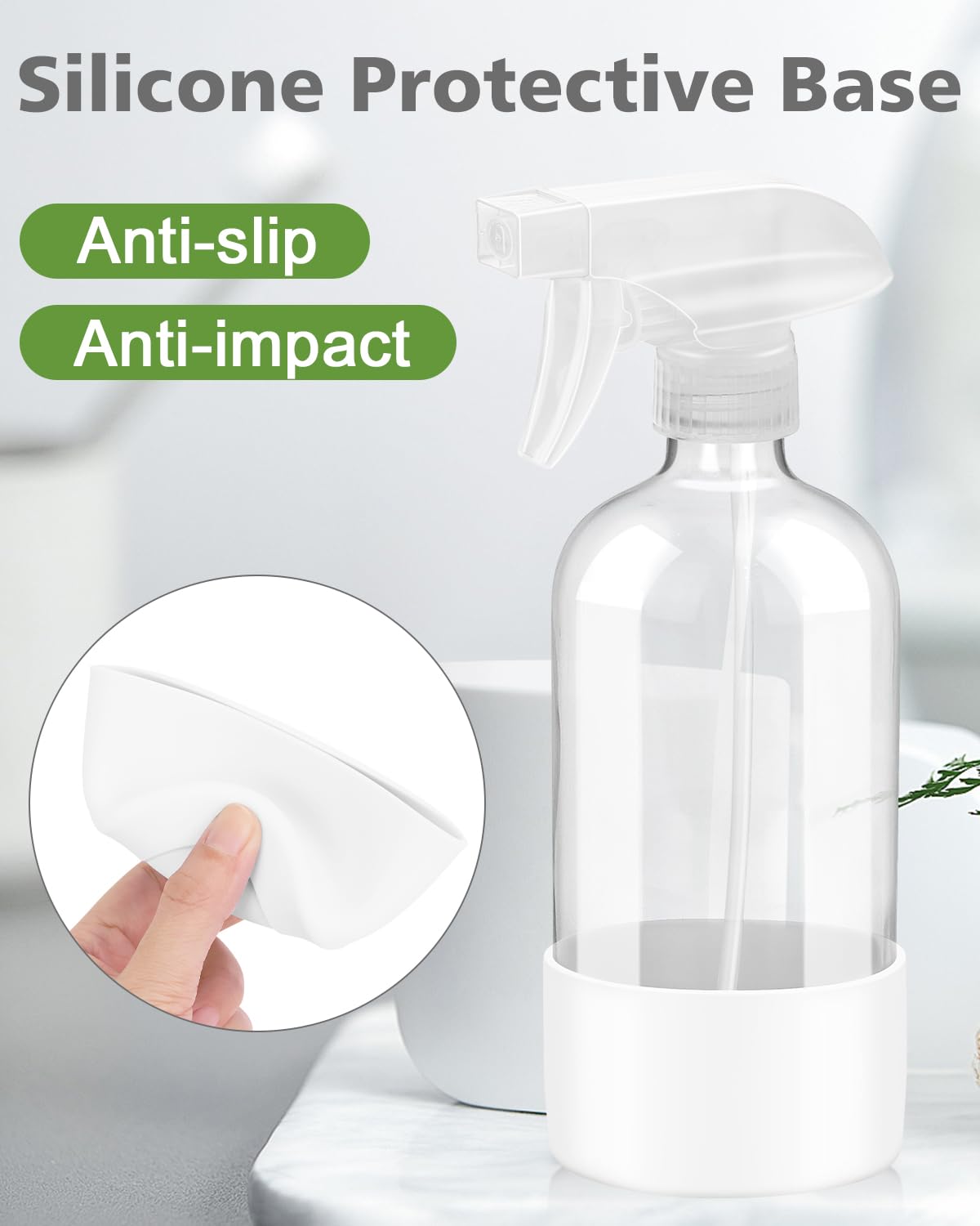 Glass Spray Bottles with Silicone Sleeve Protection, Empty 16OZ Reusable Spray Bottles, Refillable Containers with Spray Nozzles for Cleaning Solutions, Plants and Essential Oils 1 Pack White