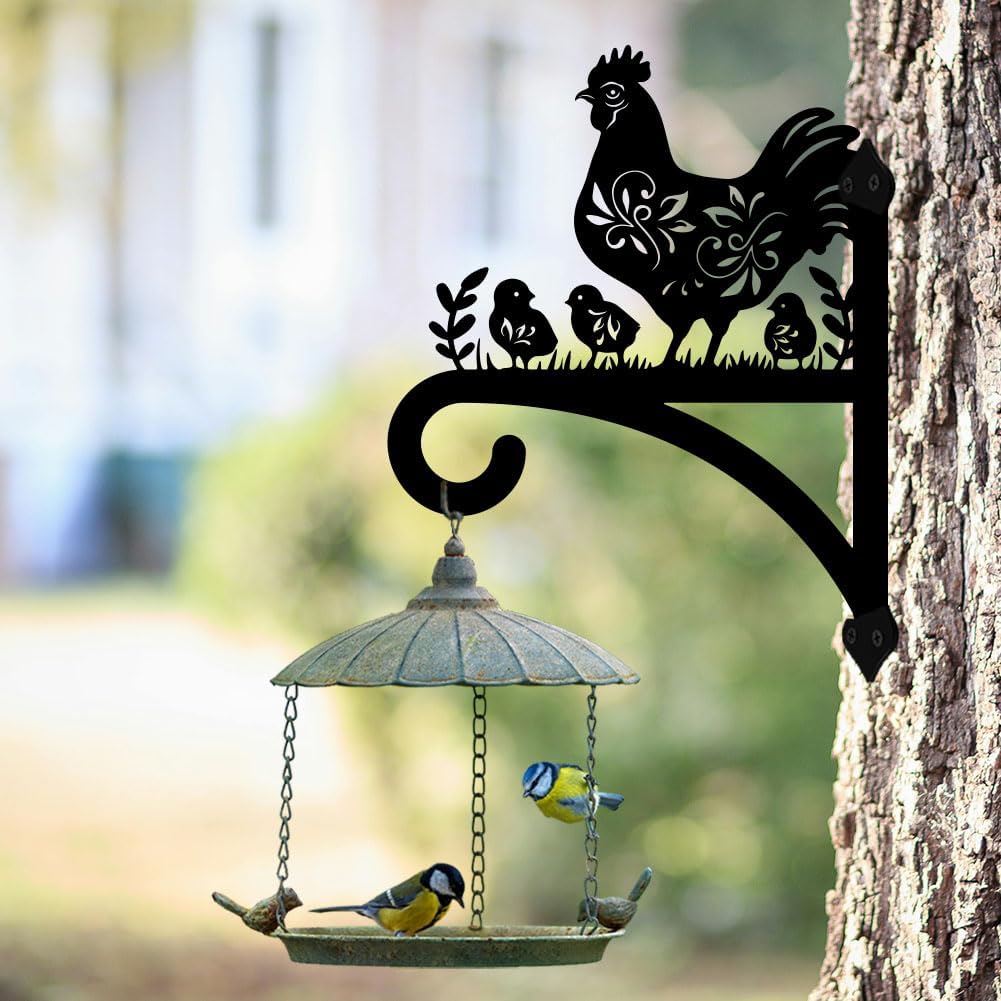 peacoblue Iron Plant Hangers Hooks for Outdoor Indoor Hanging Plants Flower Fern Pots Lantern Bird Feeder 12"x15" Weather Resistant Metal Wall Holder for Porch Garden Farmhouse(Hen and Chicks)