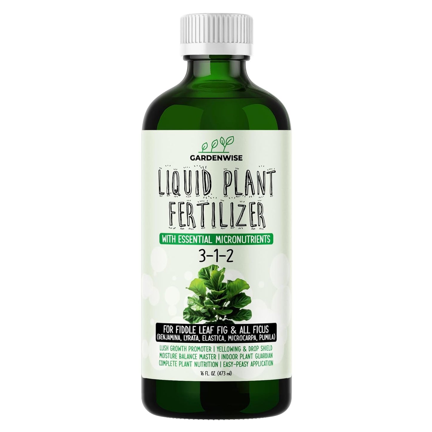 3-1-2 Liquid Fertilizer Concentrate with Micronutrients - Optimal Fiddle Leaf Fig Plant Food, Ideal for Ficus Lyrata & Fig Trees, Gold Leaf Enhanced Indoor Plant Fertilizer (16 OZ)