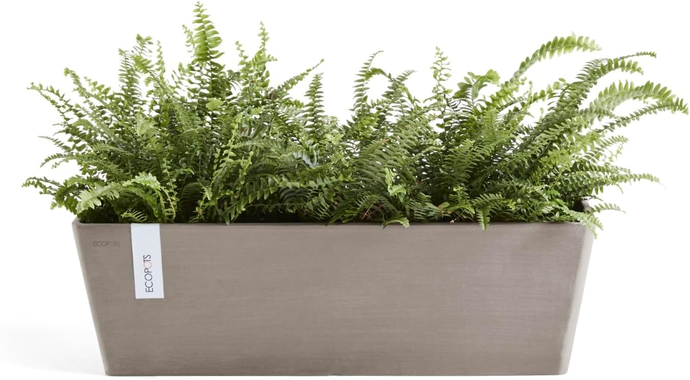 Ecopots Bruges Durable Modern Rectangular Indoor/Outdoor Recycled-Based Composite Flower Pot Planter, Taupe, 21.5"