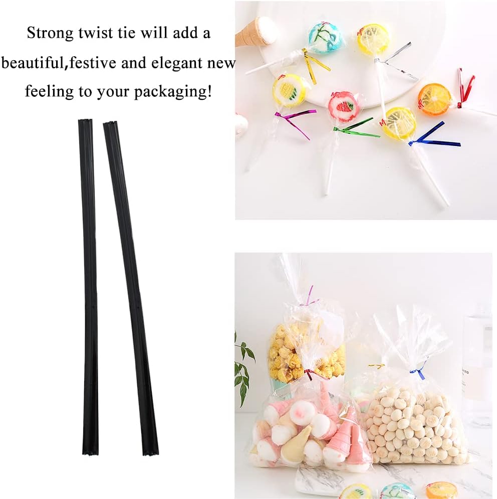 HAHIYO 300Pcs 4 inches Black Metal Twist Ties Bread Candy Coffee Bag Ties Plant Garden Twist Ties for Cellophane Treat Bags Gift Wraping Bags Plastic Bags Halloween Party Cake Present Art Crafts