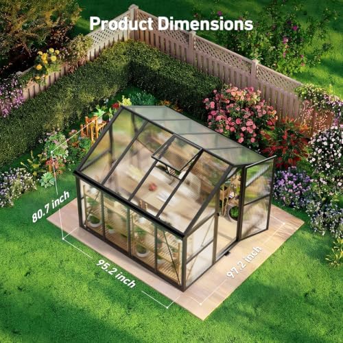 8x8 FT Walk in Greenhouse with Hygrometer, Windproof Warm Plant Green House