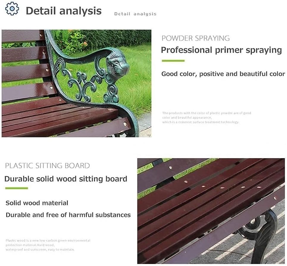 Outdoor Park Garden Bench with Cover, 2-3 Person Wood Patio Bench with Backrest+Armrests Weatherproof, Patio Porch Furniture Cast Iron Frame Bench for Lawn Porch Backyard(Teak+Antique Bronze)