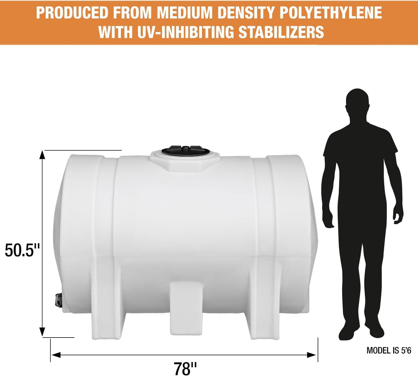 RomoTech 82124269 Horizontal Polyethylene Reservoir Water Tank w/Legs, 550 gal, Made in USA, Natural Poly Tank for Non-Flammable Liquids, UV-Resistant, Ideal for Agricultural Use, RV Water Storage