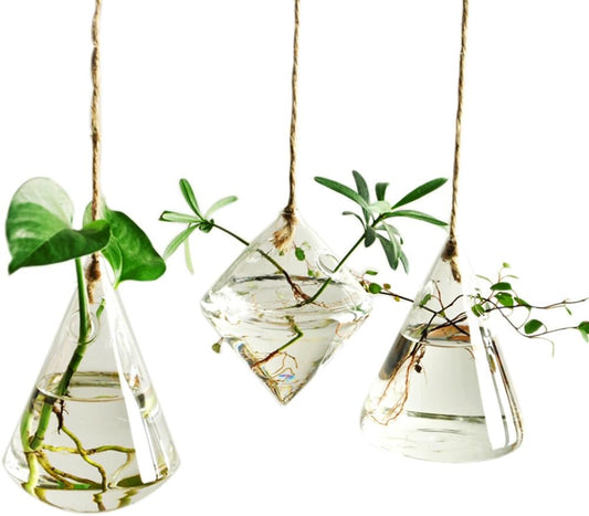 Glass Hanging Planter Plant Terrarium Hanging Propagation Station Container for Hydroponic Plants Home Garden Decor 3 Type