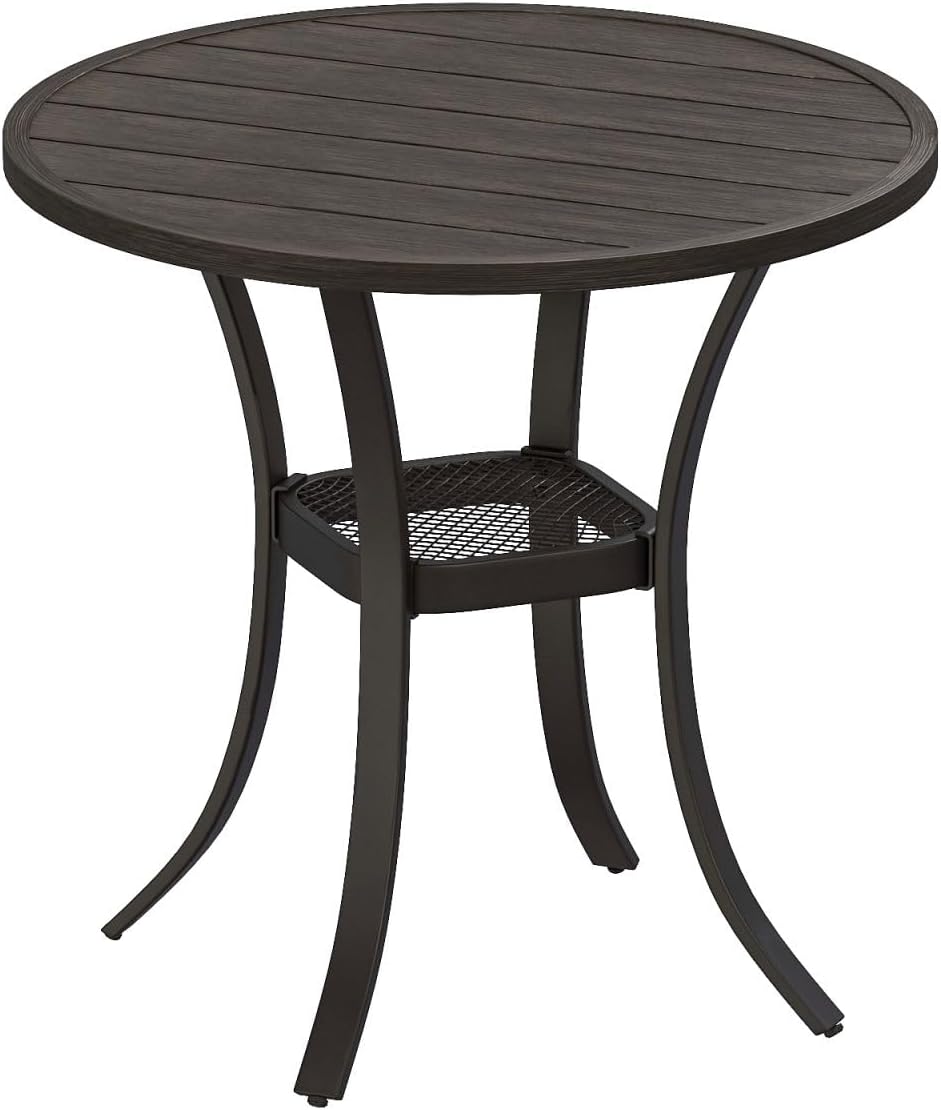 DIFY 27.6" Round Patio Dining Table, Outdoor Bistro Table with Rust Resistant Metal Frame, Ideal for Lawn, Backyard and Deck, Dark Grey