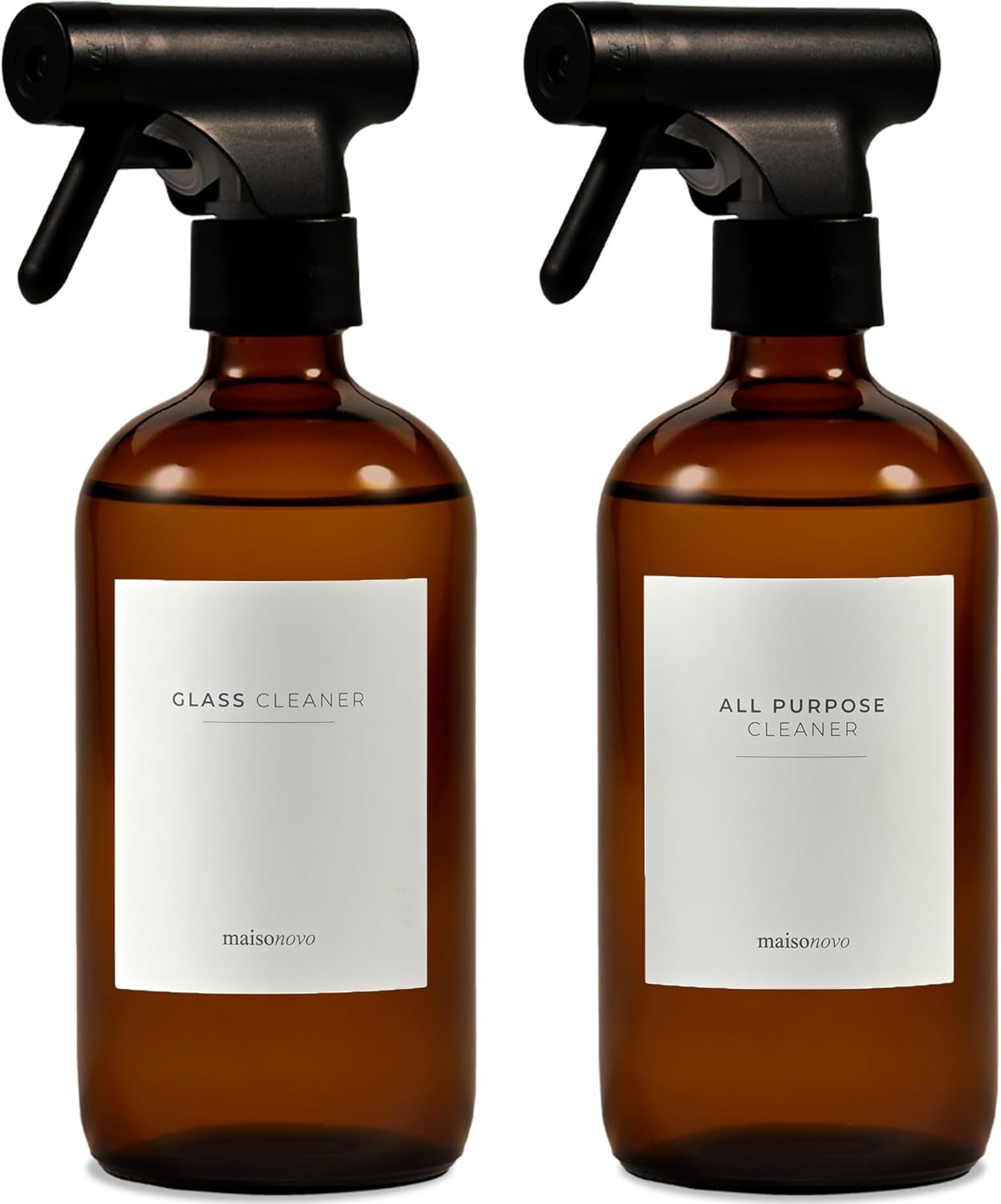 MaisoNovo Glass Spray Bottle - 16.9 fl oz Amber x 2 with 16 Labels