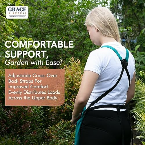 Gardening Apron with Pockets for Women & Men - Garden Apron 7 Pockets & Internal Drawstring Bag - Great Gift