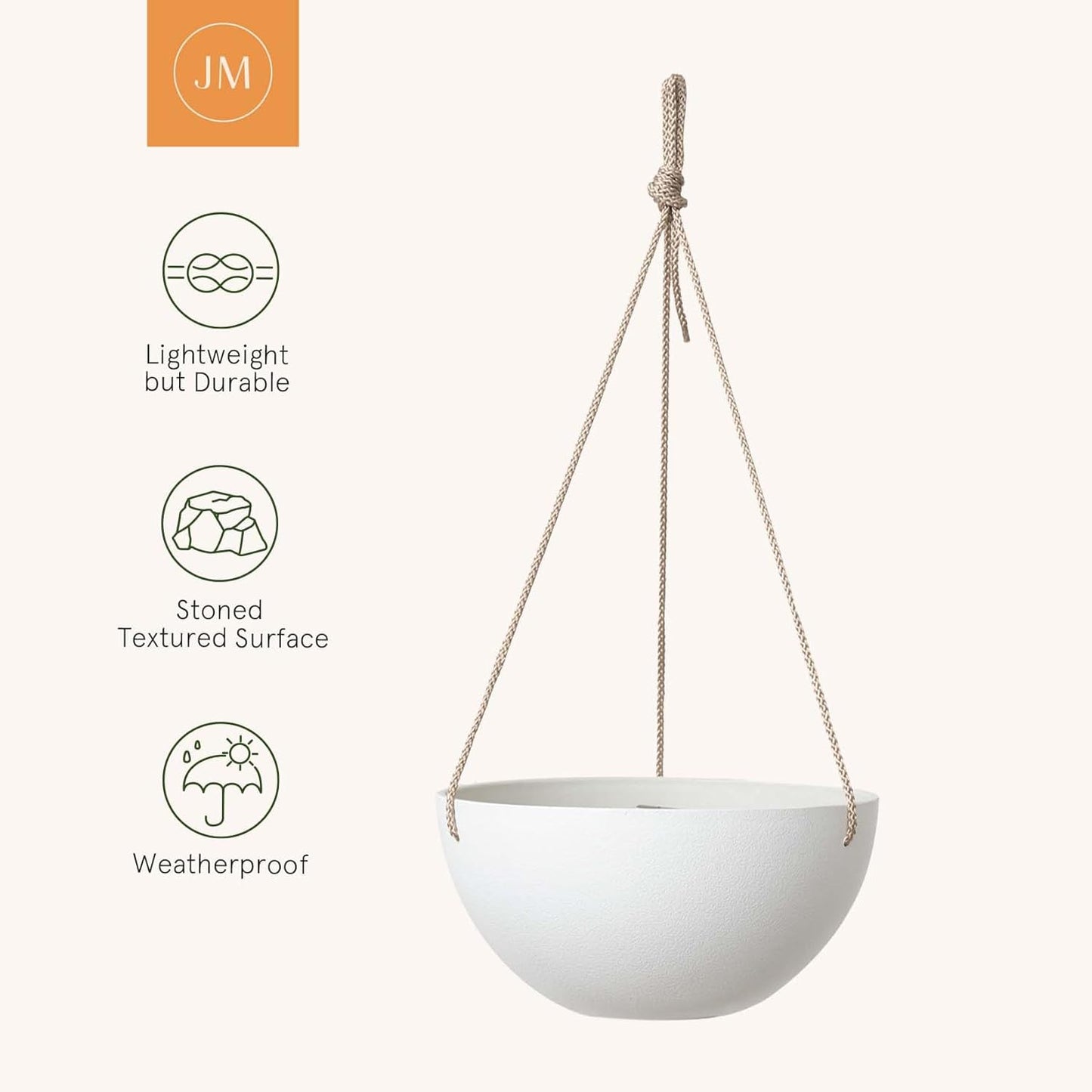 LA Jolie Muse Hanging Planter - 9.84 Inch Hanging Planters for Indoor Plants, Hanging Pots for Plants Indoor Outdoor, Set of 2, White