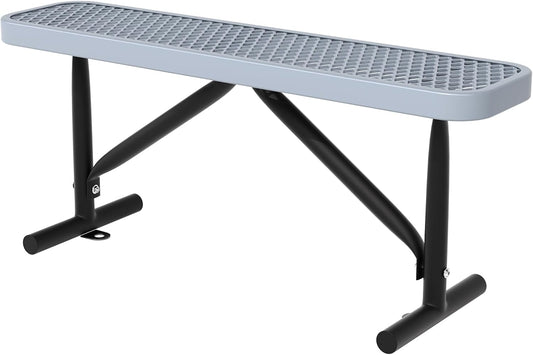 4 Feet Heavy Duty Metal Park Bench for Outside, Outdoor Bench with Portable Frame, Commercial Benches for Shopping Mall, Store, Park, Patio, Deck, Grey