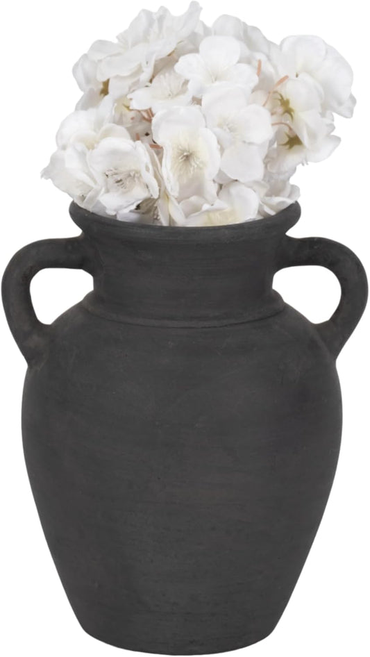 Sagebrook Home Black Boho Terracotta Vase - Amphora-Style Decorative Flower Holder for Home, Office & Living Room - 9" Black