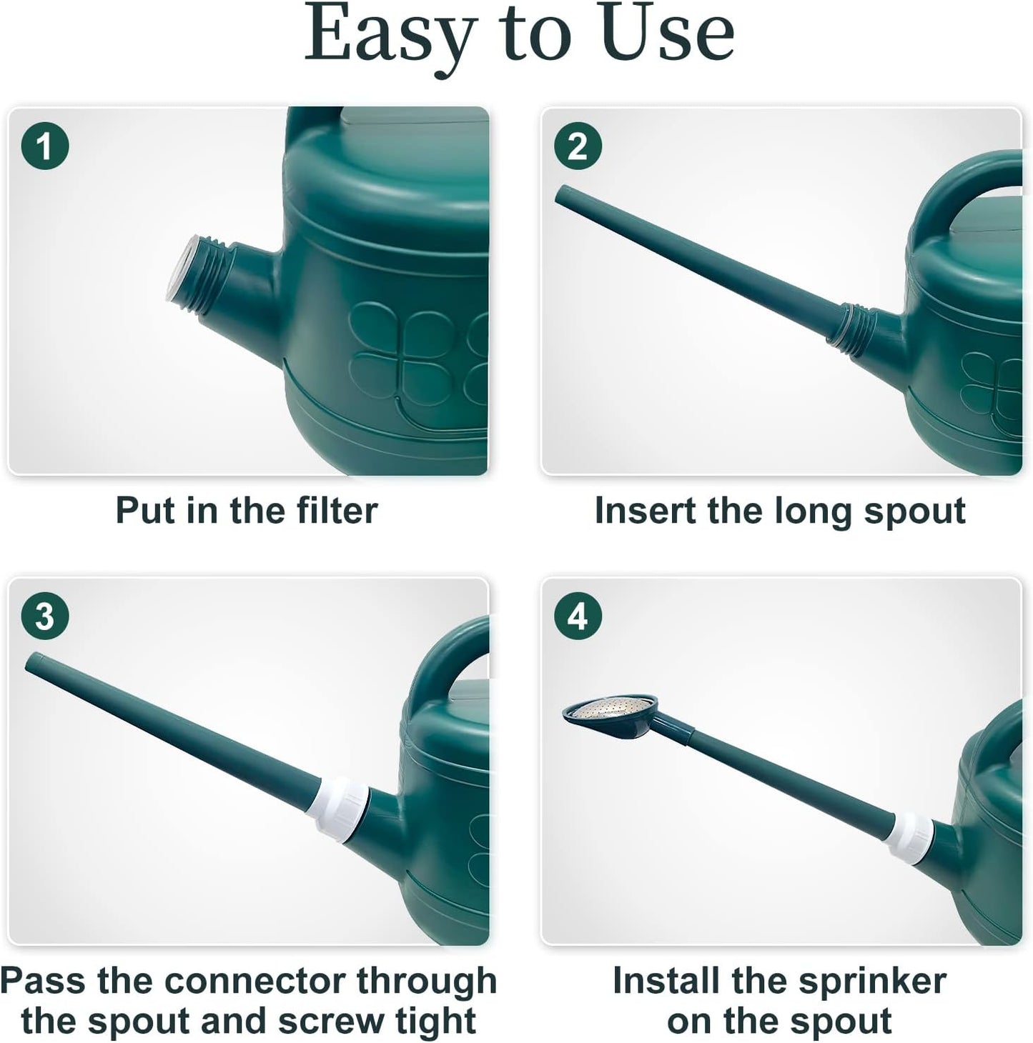 2 Gallon Watering Can for Outdoor Plants with Removable Long Spout and Stainless Steel Sprinkler Head, Large Plastic Watering Can for Garden Flowers Plants