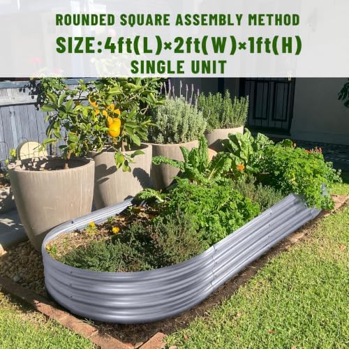 Land Guard Galvanized Raised Garden Bed Kit, Galvanized Planter Garden Boxes Outdoor, Oval Large Metal Raised Garden Beds for Vegetables…………