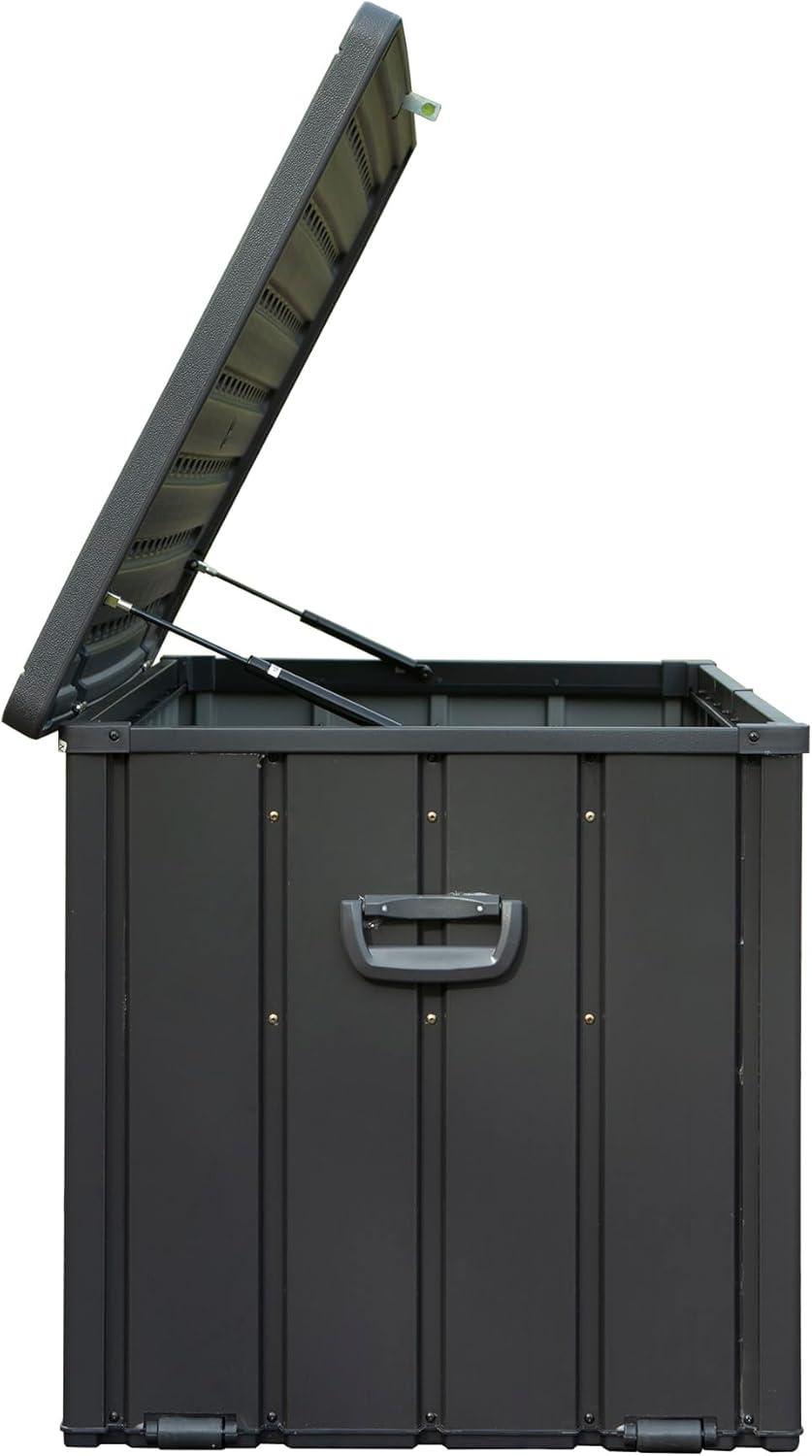 KUIKUI 100 Gallon Deck Box Waterproof, 100 Gallon Outdoor Storage Box, Metal Deck Box Waterproof for Pool Patio Cushions and Sports Pools Equipment, Dark Gray