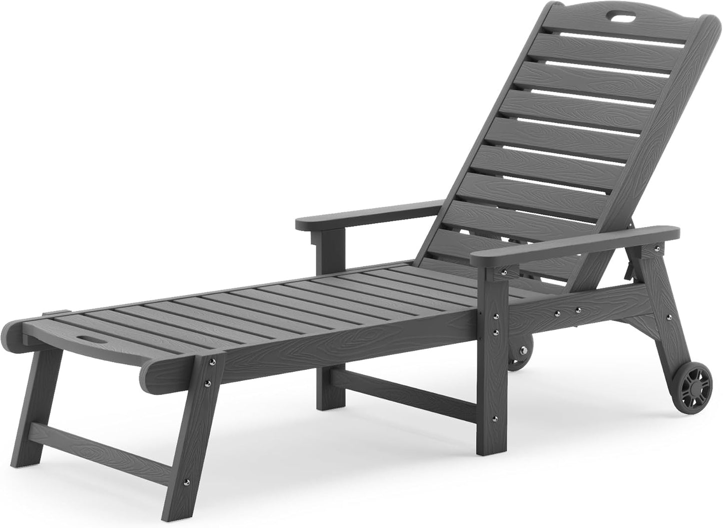 LUE BONA Outdoor Chaise Lounge, 79'' Oversized HDPS Chaise Lounger, 5 Positions Adjustable Lounge Chairs, Pool Lounge Chair with Wheels for Poolside, Backyard, 3 Year Warranty, Dark Gray