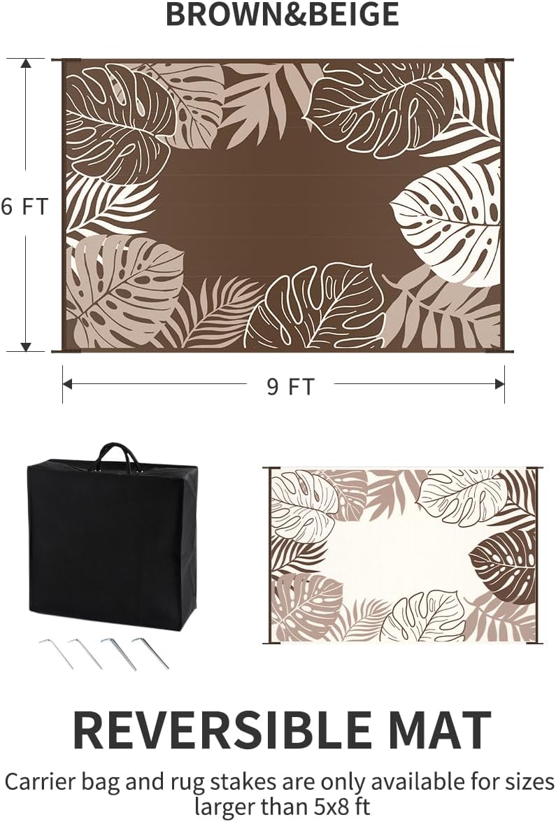 COCOER Tropical Outdoor Rug 6x9 Reversible-Waterproof Patio Rug-Quick Dry Outdoor Carpet-Outdoor Area Rugs Indoor Outdoor Rugs-Outside Rug Patio Decor for Porch Deck Balcony Backyard