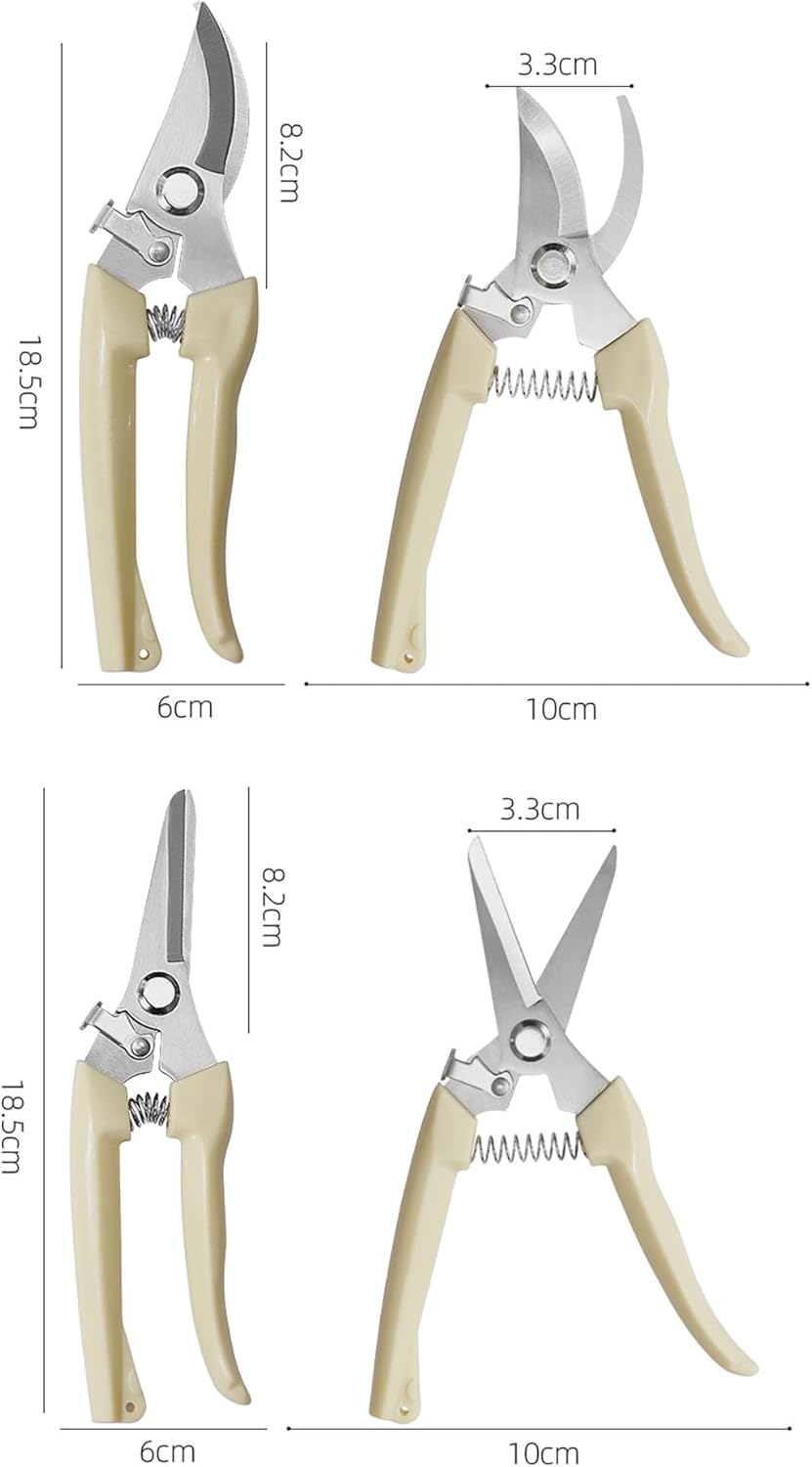 Garden Flower Shears Pruning Shears 6.9 inches Straight and Bypass Scissors Heavy Duty Plant Scissors for Cutting Flowers, Trimming Plants, Bonsai, Fruits Picking (White handle Straight and Bypass)
