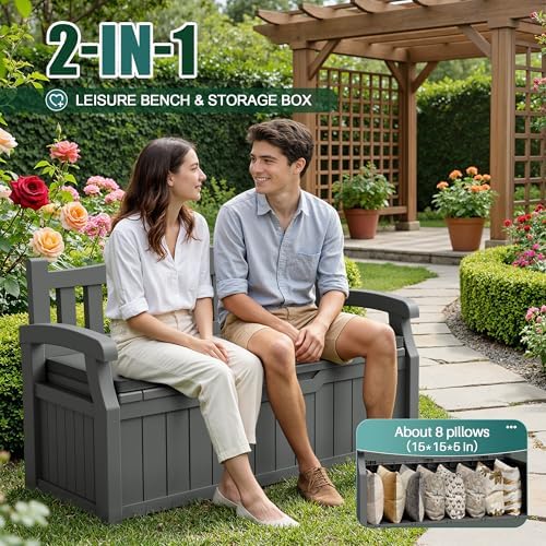 Devoko 80 Gallon Storage Bench with Cushion, Deck Box Waterproof&Lockable