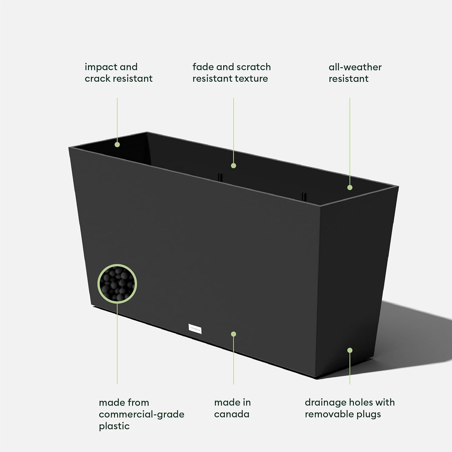 Veradek Pure Series Midori Trough Planter - Large Rectangular Planter for Indoor or Outdoor Deck/Porch | Durable All-Weather Use with Drainage Holes | Modern Decor for Shrubs, Flowers, Small Plants