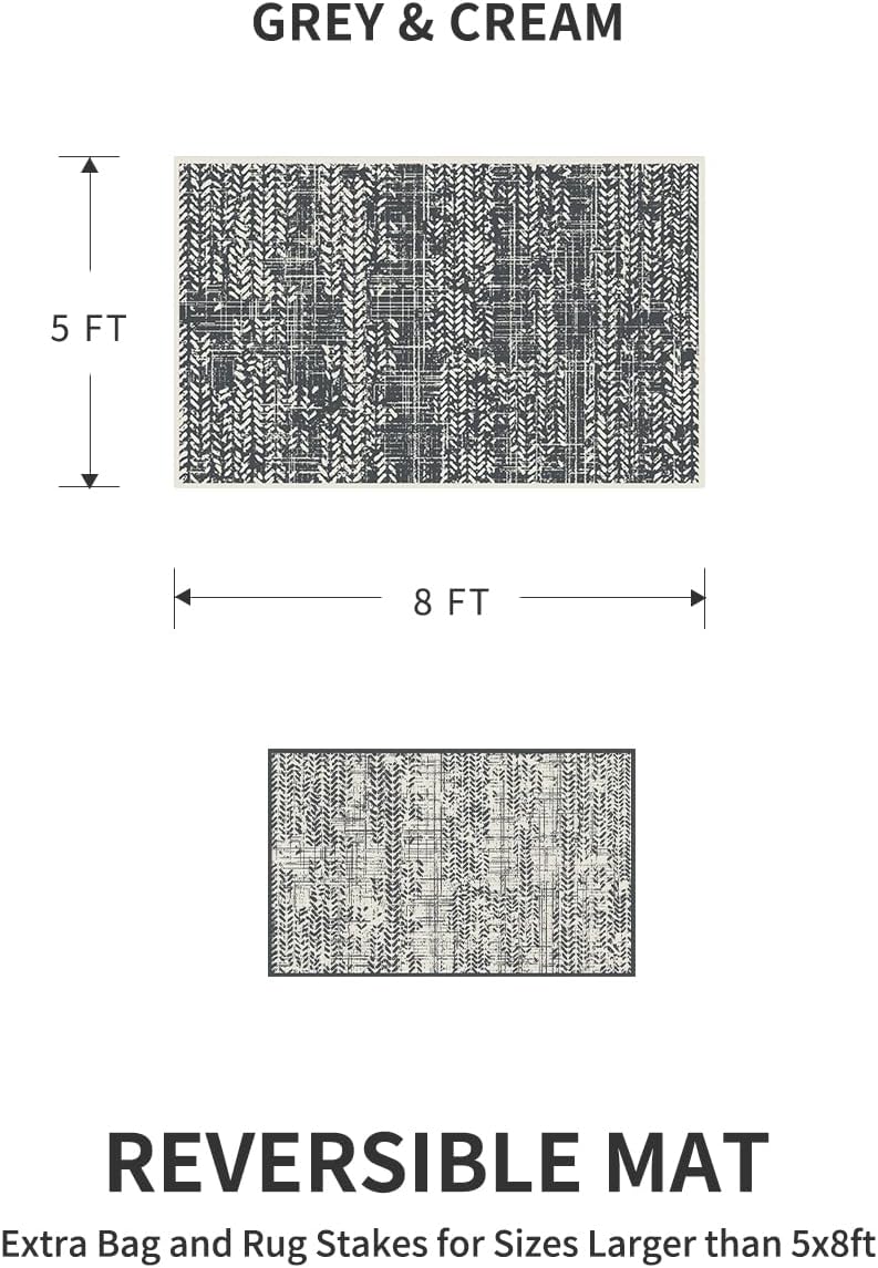 MontVoo Outdoor Rug Waterproof-Patio Rug Mat 5x8 Outdoor Carpet Reversible RV Camping Picnic Plastic Straw Rug Outside Outdoor Area Rug for Balcony Deck Backyard Patio Decor Boho Modern Abstract