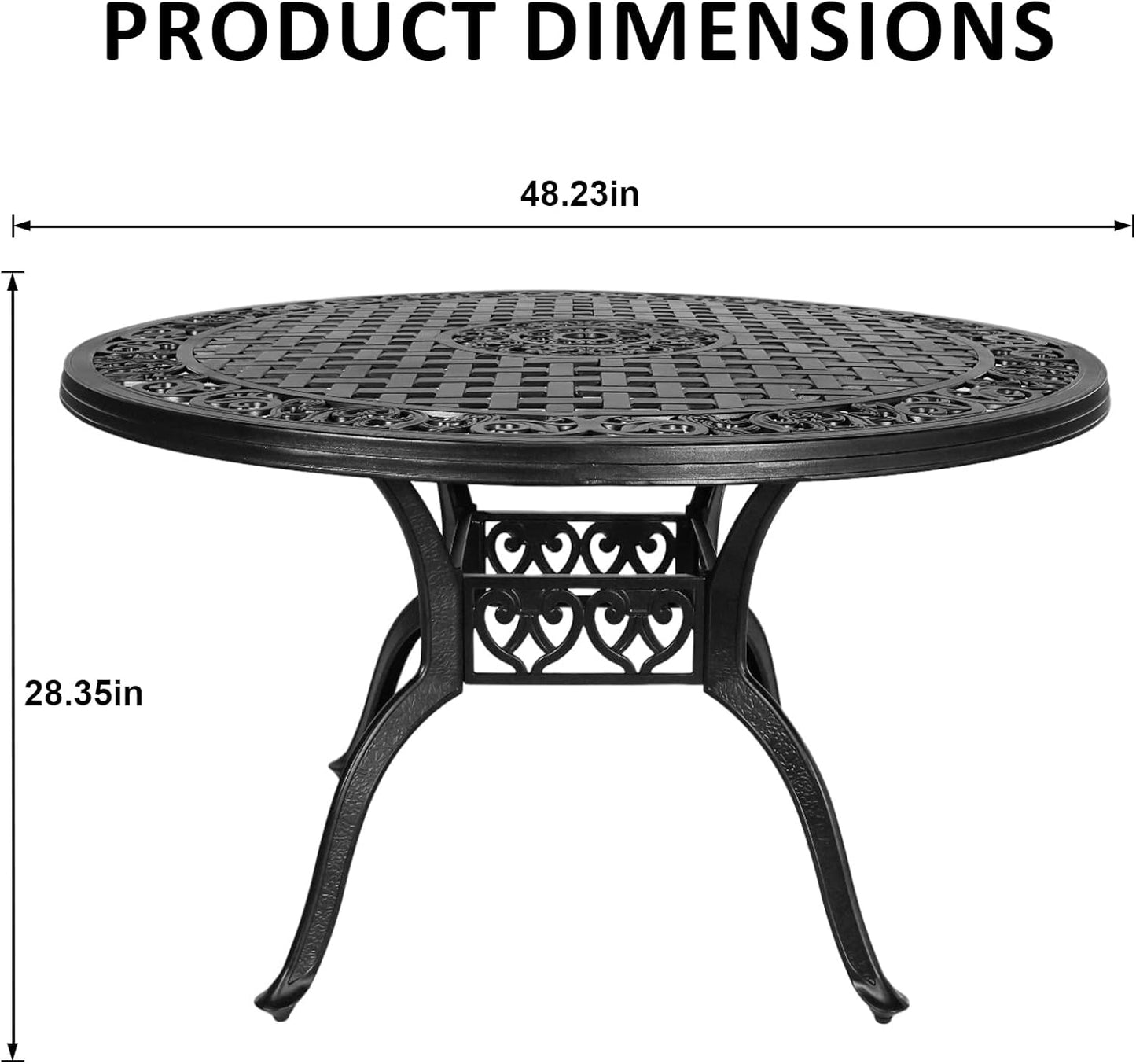 7 Pieces Cast Aluminium Patio Dining Set for 6 Person,Round 48" Patio Table and 6 Chair with 2.3" Umbrella Hole,Outdoor Patio Dining Set for Porch Backyard Deck, Black