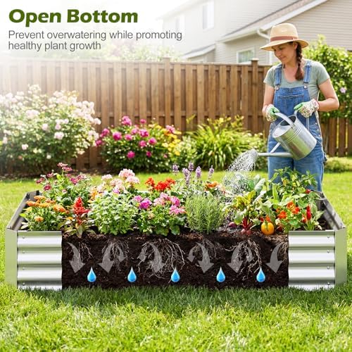 SAFSTAR Raised Garden Bed with Cover, 6FT x 3FT x 3FT Galvanized Bottomless Garden Bed with Greenhouse, Dual 2-Tier Roll-Up Windows, Outdoor Metal Planter Box Kit with Cover (Green)