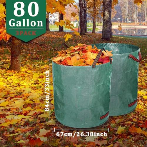 Gute 3Pcs 80 Gallon Reusable Yard Waste Bags,Heavy Duty Garden Debris Bags