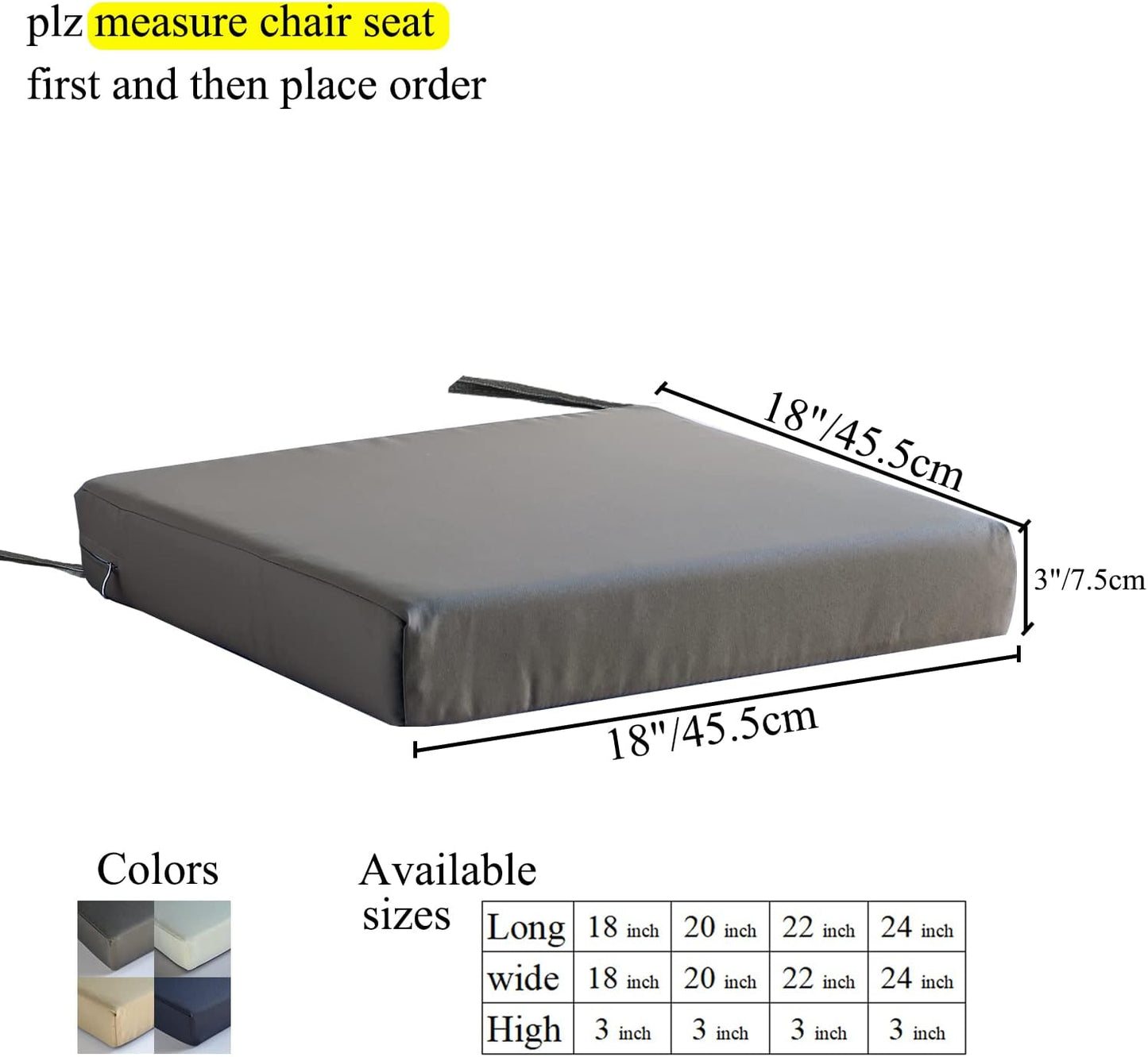 Patio Chair Cushions Non Slip Bottom Chair Pad with Ties Set of 2 Waterproof Square Outdoor Seat Cushion Replacement for Garden Swing Furniture 18x18 Inch, White