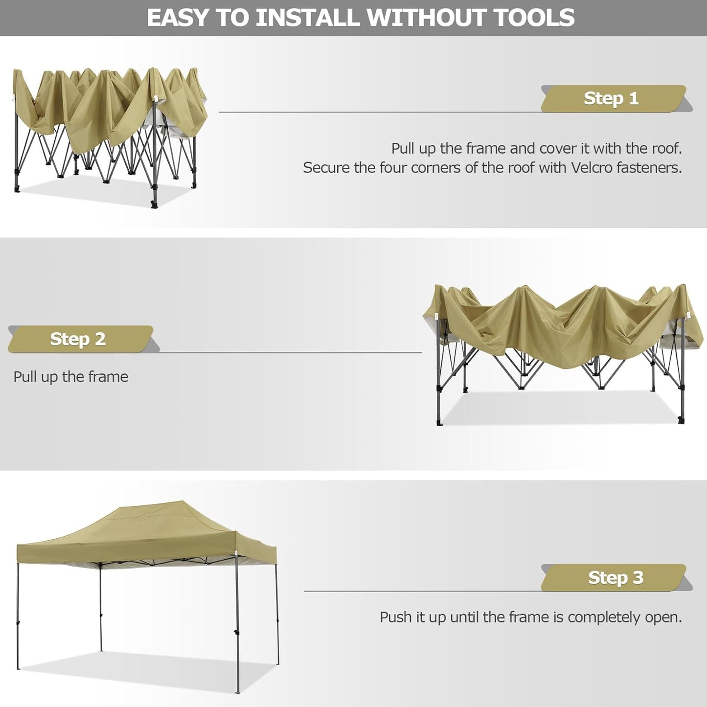COBIZI 10x15 Heavy Duty Pop up Canopy Tent Easy Up Commercial Outdoor Canopy Wedding Party Tents for Parties All Season Wind & Waterproof Gazebo with Carry Bag, Khaki(Frame Thickened)