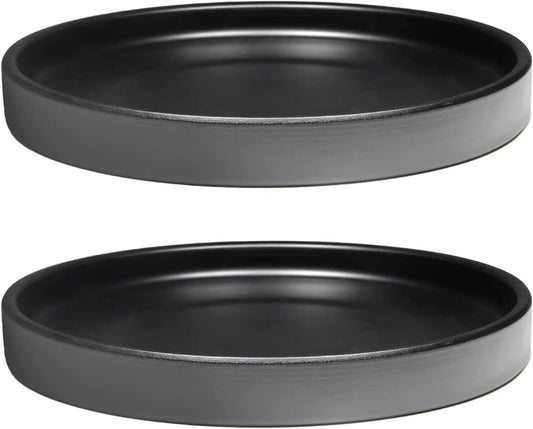 2 Pack Ceramic Plant Saucer Pot Tray 8 Inch, Planter Saucers 4 5 6 7 8 9 10 11 12 13 Inch for Indoors Outdoor, Durable Sturdy Flower Drainage drip Water Tray for Glazed Pots Base (8.5 Inch-Black)