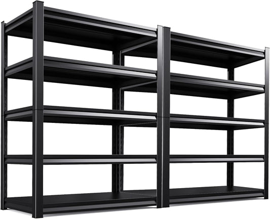 Garage Shelving 3000lb Heavy Duty Shelving Adjustable Metal Shelvings Garage Storage Shelves 5 Tier Utility Shelvin Unit Metal Shelf Rack for Basement Industrial Black 45.7''W×19.7''D×81''H,2 Pack